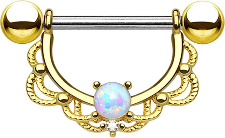 Produktbild Star Piercing Barbell Halbkranz vergoldet mit Opal (ohne Messing, Chirurgenstahl 316L)
