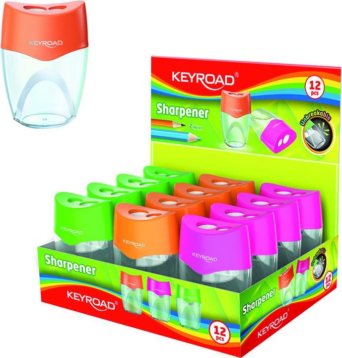 Immagine prodotto Keyroad Temperino in plastica, infrangibile, doppio, con contenitore, scatola, mix di colori