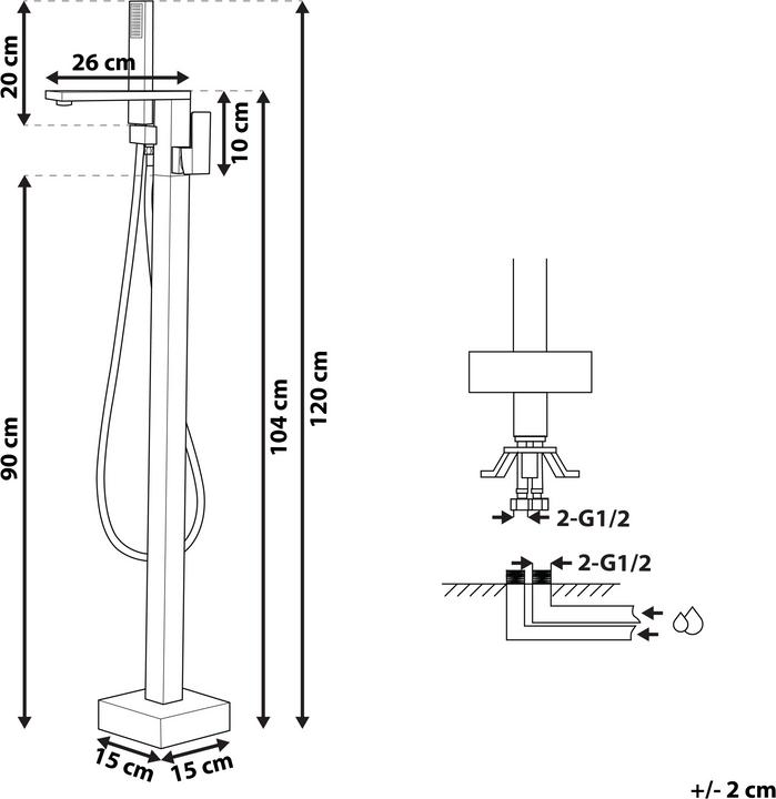 Image du produit Beliani Mélangeur bain-douche sur pied or brillant 120 cm DELLA