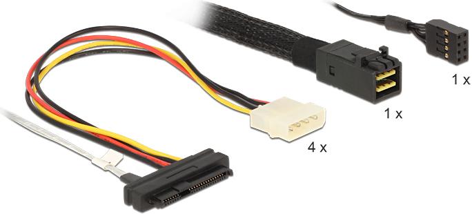 Actual product image Delock Cable Mini SAS HD x 4 SFF 8643 male > 4 x SAS 29 Pin SFF 8482 female