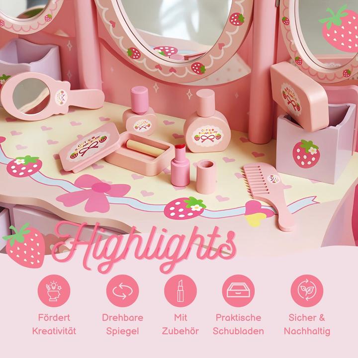 Produktbild Hermex Spiel Schminktisch für Kinder Kosmetik Kommode Schminkspiegel Beauty Tisch (60 x 30 x 96.5 cm)