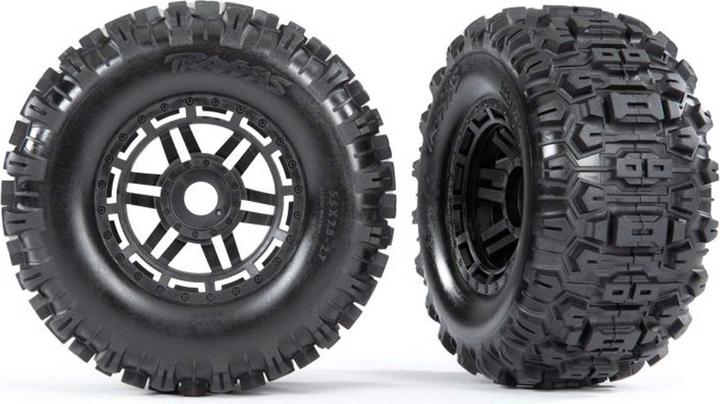 Traxxas Tire on rim black (dual tread 2.8/3.6) Sledgehammer