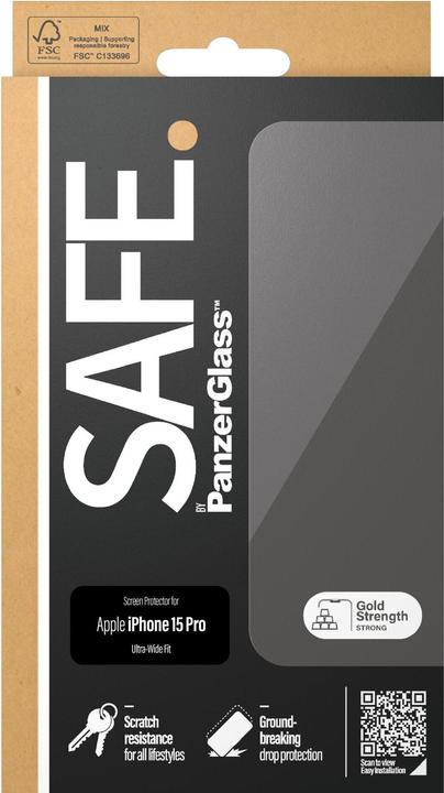 Image du produit PanzerGlass SAFE. Protecteur d'écran Ultra-Wide Fit (1 pièce(s), Apple iPhone 15 Pro)