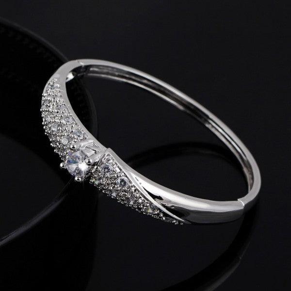 Actual product image Hermex LUXURY Platinum Plated Bangle Bracelet Charms Zirconia - Platinum Silvery (5.50 cm, Copper-nickel alloy)