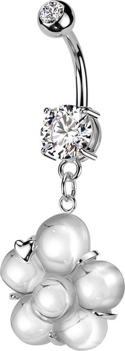 Actual product image Star Piercing Banane silber mit zwei Kugeln Kristall silber Anhänger Blume mit Herz (Surgical steel 316L, Brass)