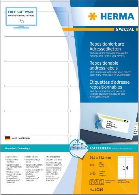 Actual product image HERMA Removable address labels A4
