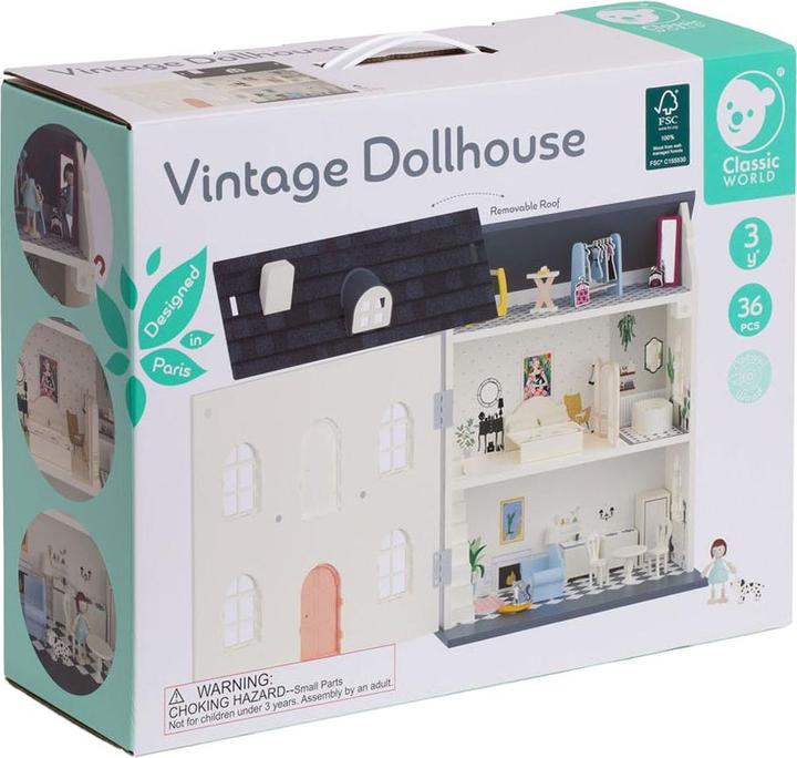 Produktbild Classic World Vintage-Puppenhaus aus Holz, 36-tlg.