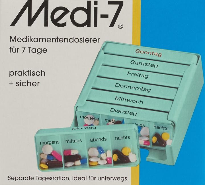 Produktbild Sahag Medi-7 Medikamentendosierer 7 Tage 4 Fächer Pro Tag türkis deutsch