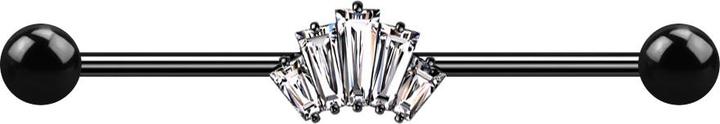 Actual product image Star Piercing Barbell schwarz mit zwei Kugeln fünf Baguette Kristalle silber (Surgical steel 316L, Brass)