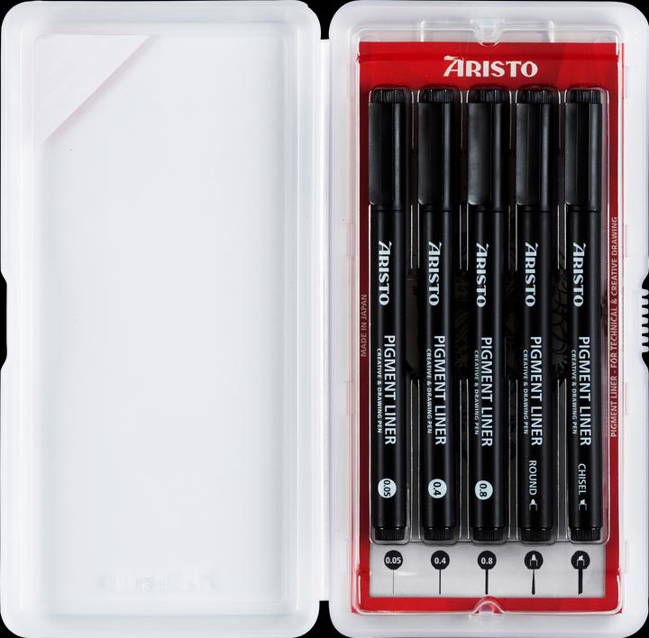 Actual product image Aristo Pigment Liner Graphic 5-pieces Set, 0.05/0.4/0.8/round/chisel, black (Black, 5 x)