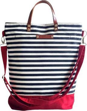 Only-Bags.Store Tote Bag, Canvas-Tasche, schwarz-weiss gestreiftes Baumwoll-Canvas und rotes Canvas, Herren-Tasche