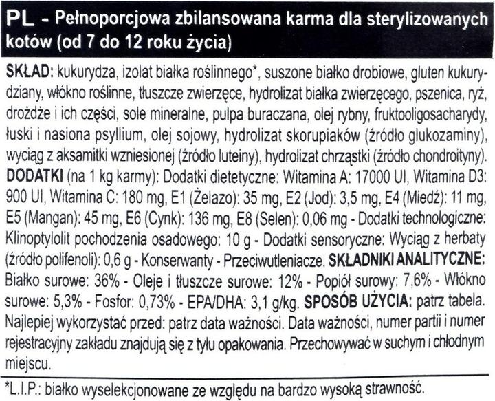 Valori nutrizionali e ingredienti Royal Canin Sterilizzato 7+ (Senior, 1 pz., 3500 g)