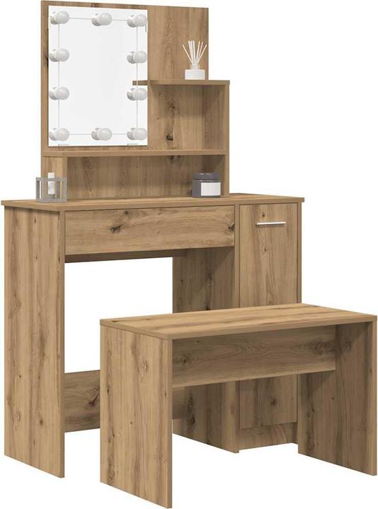 Image du produit VidaXL Schminktisch-Set mit LED-Leuchten Artisan-Eiche Holzwerkstoff (86.5 x 35 x 136 cm)