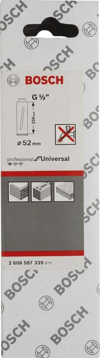 Produktbild Bosch Professional Zubehör Diamanttrockenbohrkrone G 1/2-Zoll, Standard for Universal, 52mm, 150mm, 4, 7mm (52 Millimeter)