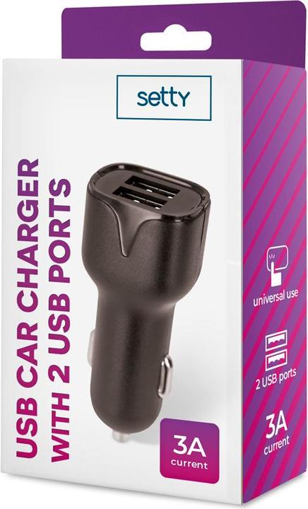 Productafbeelding Setty autolader 2x USB 3A zwart