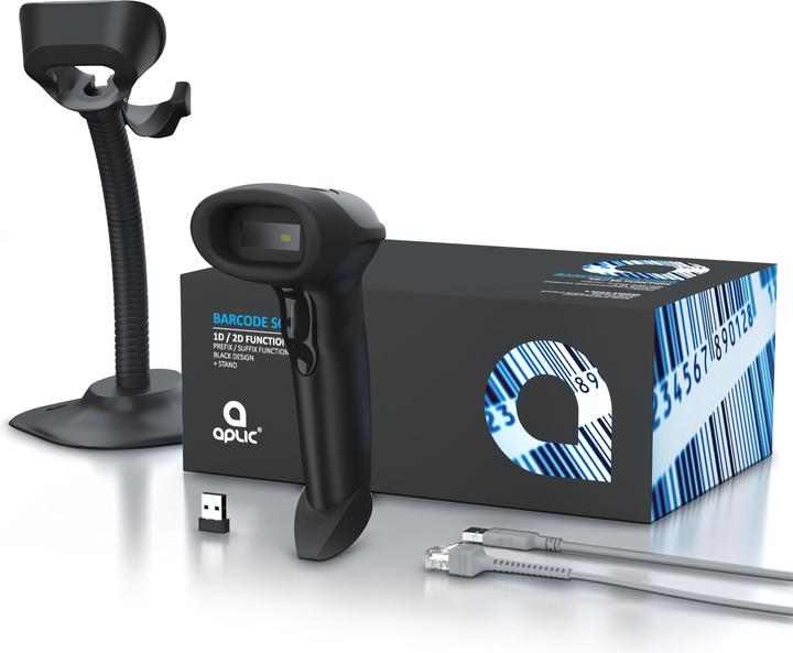 Produktbild Aplic Wireless Barcode Scanner, Handscanner 2.4 GHz 1D 2D, 2000 mAh, Barcodescanner inkl. Standfuss (1D-Barcodes, 2D-Barcodes)