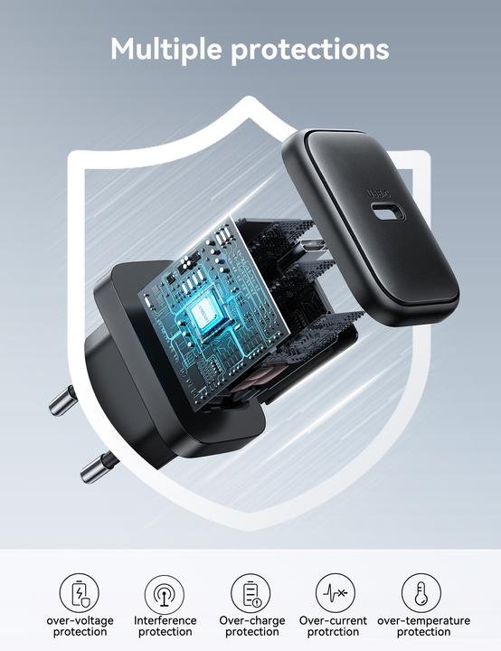 Actual product image Joyroom 25W Single USB-C Charger with 60W C to C Cable, 1m - Black (25 W)
