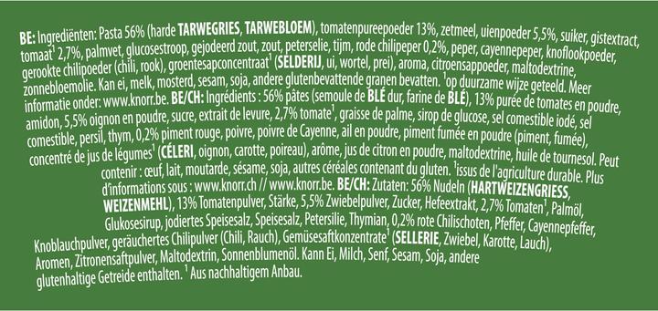 Valeurs nutritives et ingrédients Knorr Pasta Snack Arrabbiata Gobelet, Plat cuisiné instantané avec sauce piquante, prêt en 5 minutes (80 g)