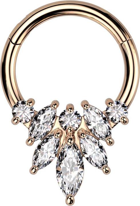 Immagine prodotto Star Piercing Anello micro segmento con cerniera in oro rosa tre cristalli rotondi e quattro ovali argento (Acciaio chirurgico 316L, Ottone)