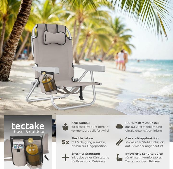 Produktbild tectake Strandstuhl Coral, klappbar mit Rucksackfunktion