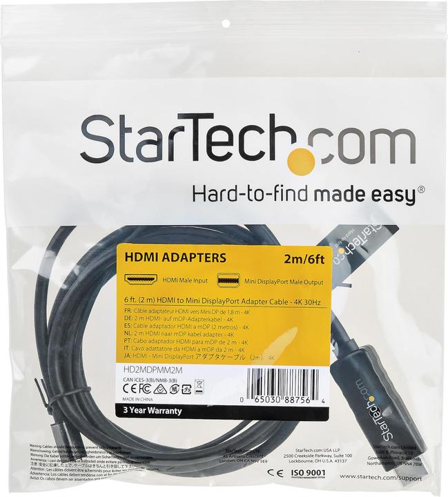 Image du produit StarTech .com 6.6 ft. (2 m) HDMI to Mini DisplayPort Cable (2 m, HDMI)