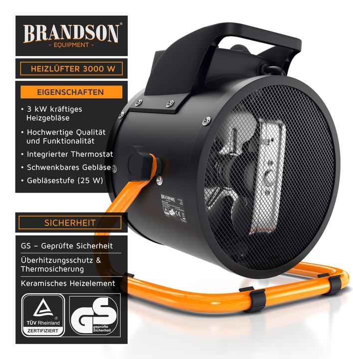 Actual product image Brandson Fan Heater 3000 Watt, 3 kW Fan Heater, Ceramic Electric Fan Heater for Construction Site, Ceramic (3000 W)
