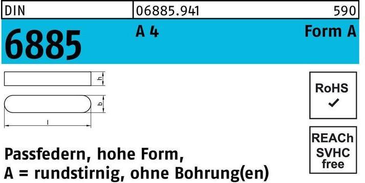 Produktbild Passfeder DIN 6885 Form A rundstirnig/o.Bohrung A 10 x 8 x110 A 4