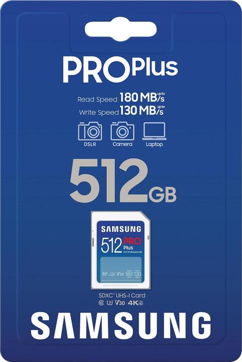 Actual product image Samsung PRO Plus (512 GB, SDXC, U3, UHS-I)