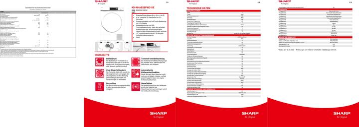 Valori nutrizionali e ingredienti Sharp KD-NHA8S8PW3-DE (8 kg, A destra)