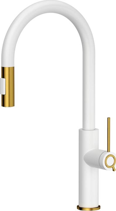 Actual product image Q Company Jennifer Q Line Slim SteelQ Kitchen mixer standing white with gold-coloured elements (84818011)