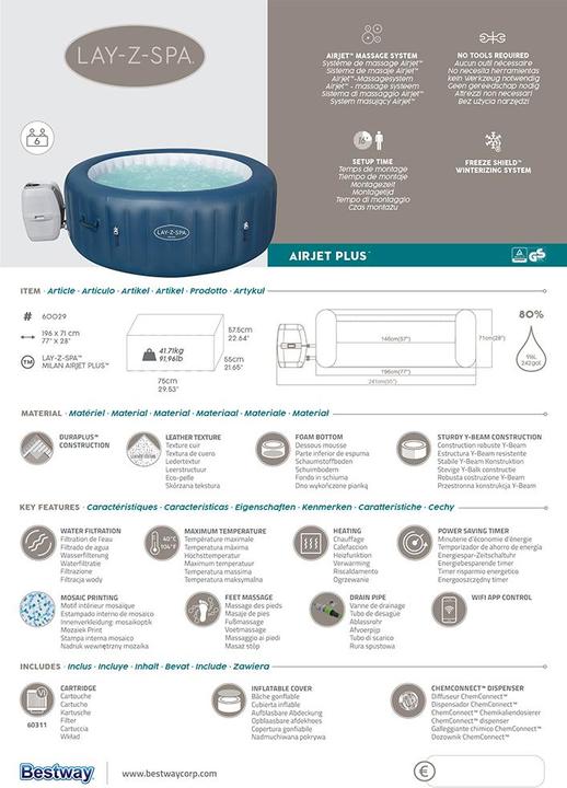 Immagine prodotto Bestway Lay-Z-Spa Milan AirJet Plus (6 pers.)
