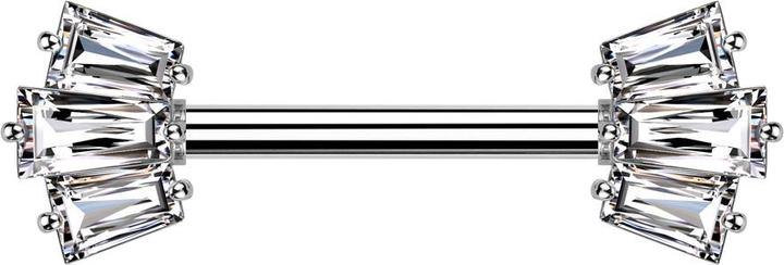 Produktbild Star Piercing Barbell silber mit zwei Aufsätze drei Baguette Kristalle silber (Chirurgenstahl 316L, Messing)