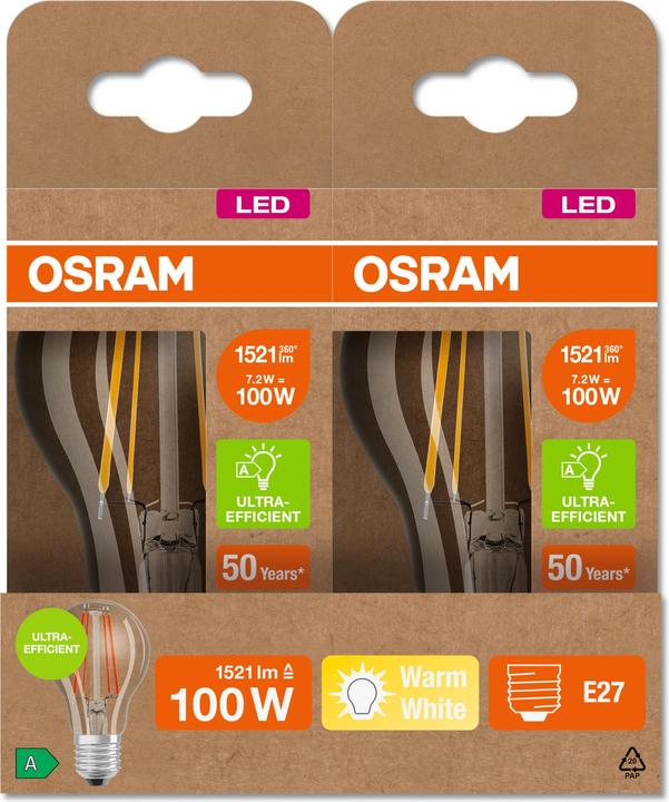 Actual product image Osram Led Filament Classic A (E27, 7.20 W, 1521 lm, 1 x, A)