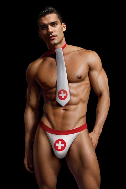 Actual product image Envy 2PC Nurse Kit - L/XL, Playful Red & White Nurse Costume with Bold Healthcare Tie and Daring Tho (L)