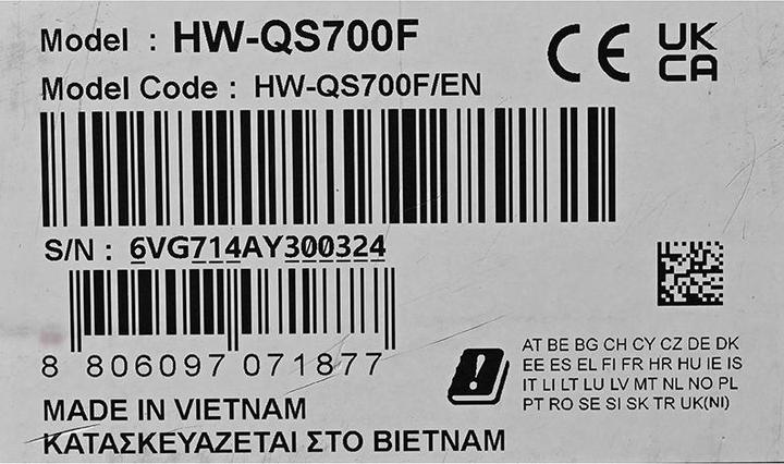Valori nutrizionali e ingredienti Samsung HW-QS700F (360 W, 3.1.2 Canale)