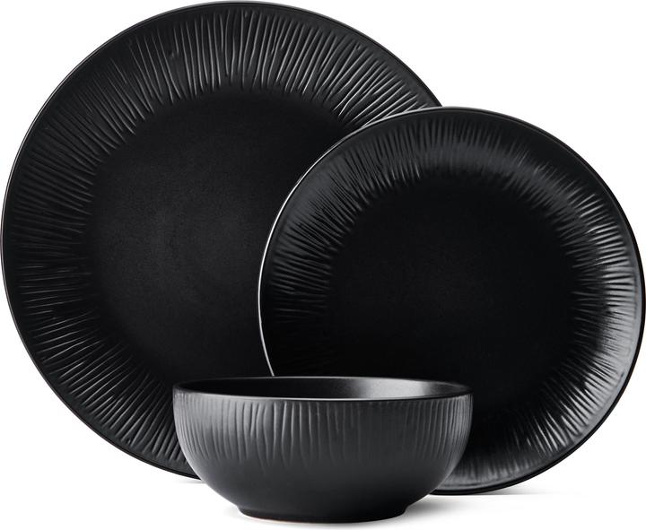 Mikasa Jardin Midnight 12-Piece Stoneware Dinner Set, Black (12 Stück)