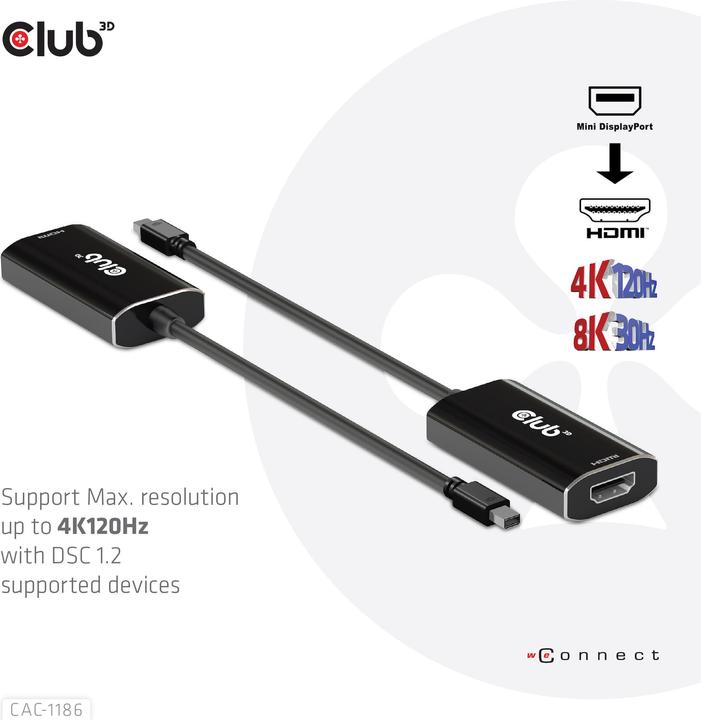 Actual product image Club 3D Club3D Adapter MiniDisplayPort > HDMI 2.1 HDR 120Hz active (Mini DP, 0.60 cm)