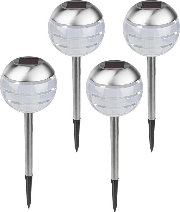 HI LED-Kugelleuchte mit Erdspiess, Edelstahl, 4er-Set