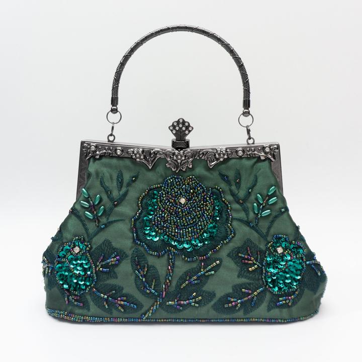 Actual product image Only-Bags.Store Beaded floral embroidery evening bag, vintage satin wedding handbags, sequin clutch clip