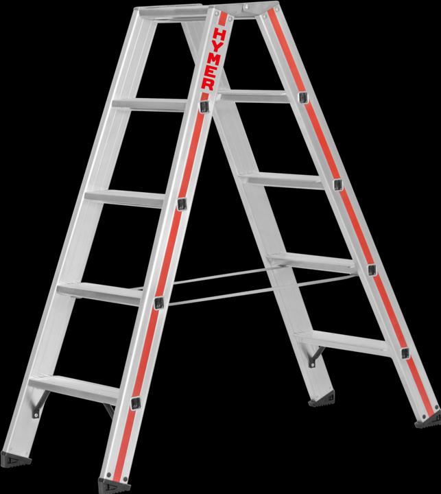 Produktbild Hymer-Leitern Stufenstehleiter. beidseitig begehbar. 2x5 Stufen.Länge 1.30 m (Stehleiter, 130 cm)