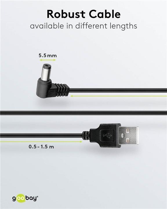 Actual product image Goobay USB DC Cable 5.5 x 2.1 mm, 0.5 m, Black (0.50 m)