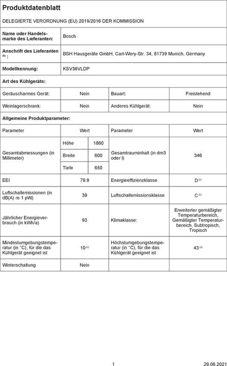Produktbild Bosch Hausgeräte KSV36VLDP (346 l)