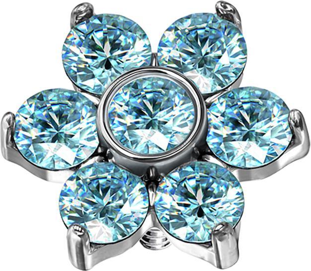 Actual product image Star Piercing Dermal Anchor Flower Crystal aqua (without brass, Surgical steel 316L)
