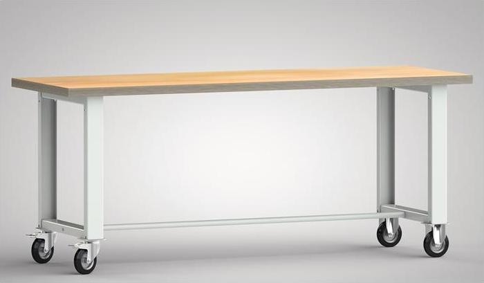 Produktbild KLW Werkbank B2000xT700xH840mm Buche Multiplex lichtgrau, RAL 7035 Bock-u.Lenkrollen, Vollgummi Ø 125 mm (72 cm, 203 cm)