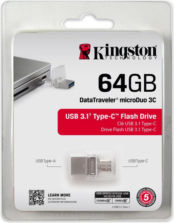 Actual product image Kingston DataTraveler microDuo 3C (64 GB, USB-C, USB-A, USB 3.1)