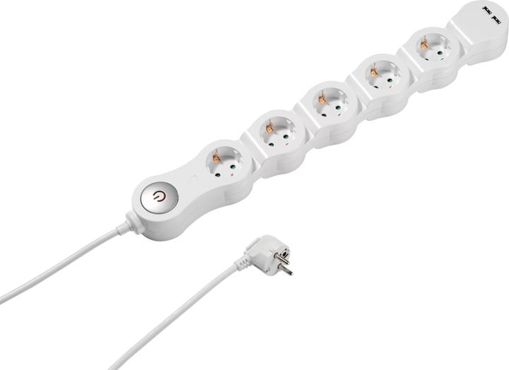 Vivanco 5fach Steckdosenleiste flexibel, mit Schalter, 2x USB, 2.1A max., 1,4m, weiss (5 x, CEE 7/3, 1.40 m)