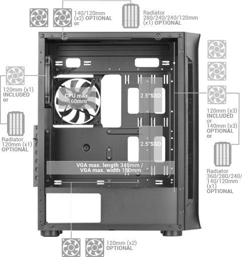 Produktbild Mars Gaming Boitier Grand Tour E-Atx Mc-Neo RGB Avec Panneau Vitré (Noir) (ATX, mATX, Mini-ITX)
