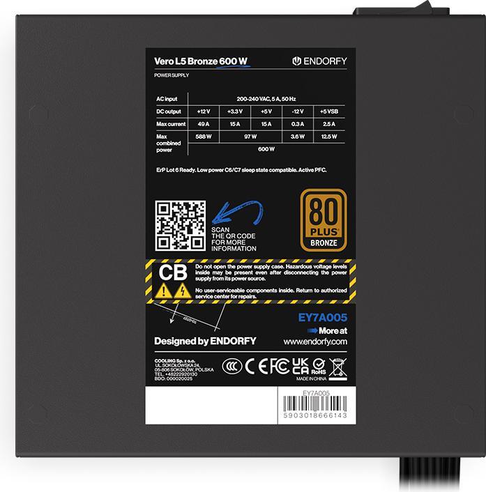 Actual product image Endorfy PSU Vero L5 Bronze 600 W (600 W)