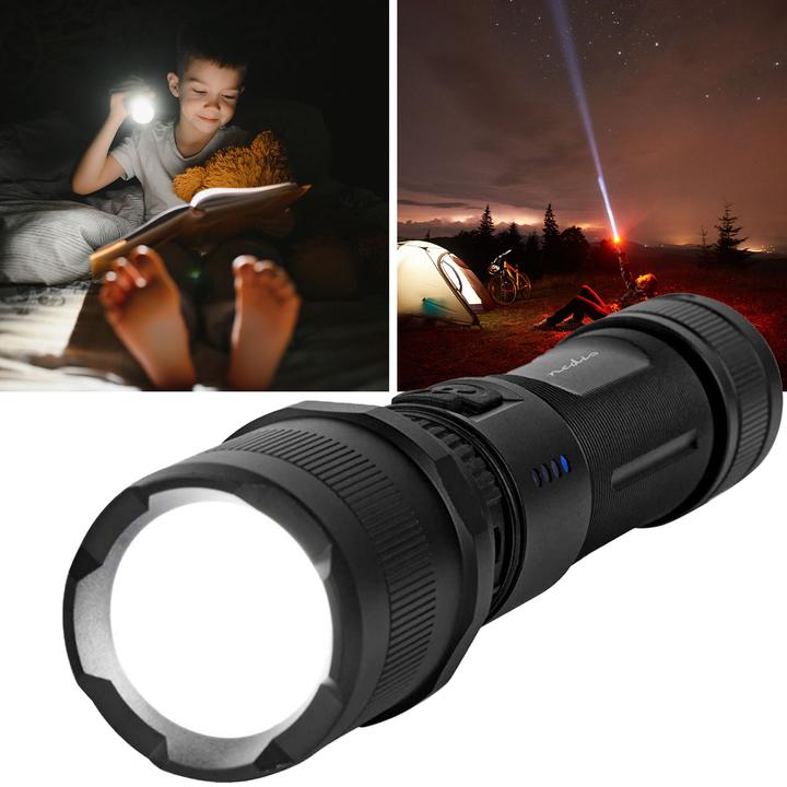Immagine prodotto Nedis Torcia LED, corpo in metallo, batteria ricaricabile, 3,7 V, 10 W (3.50 cm, 1000 lm)