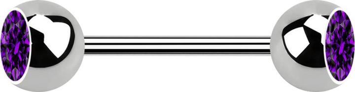 Star Piercing Micro Barbell silber mit zwei Kugeln Kristall violett (ohne Messing, Titan G23)